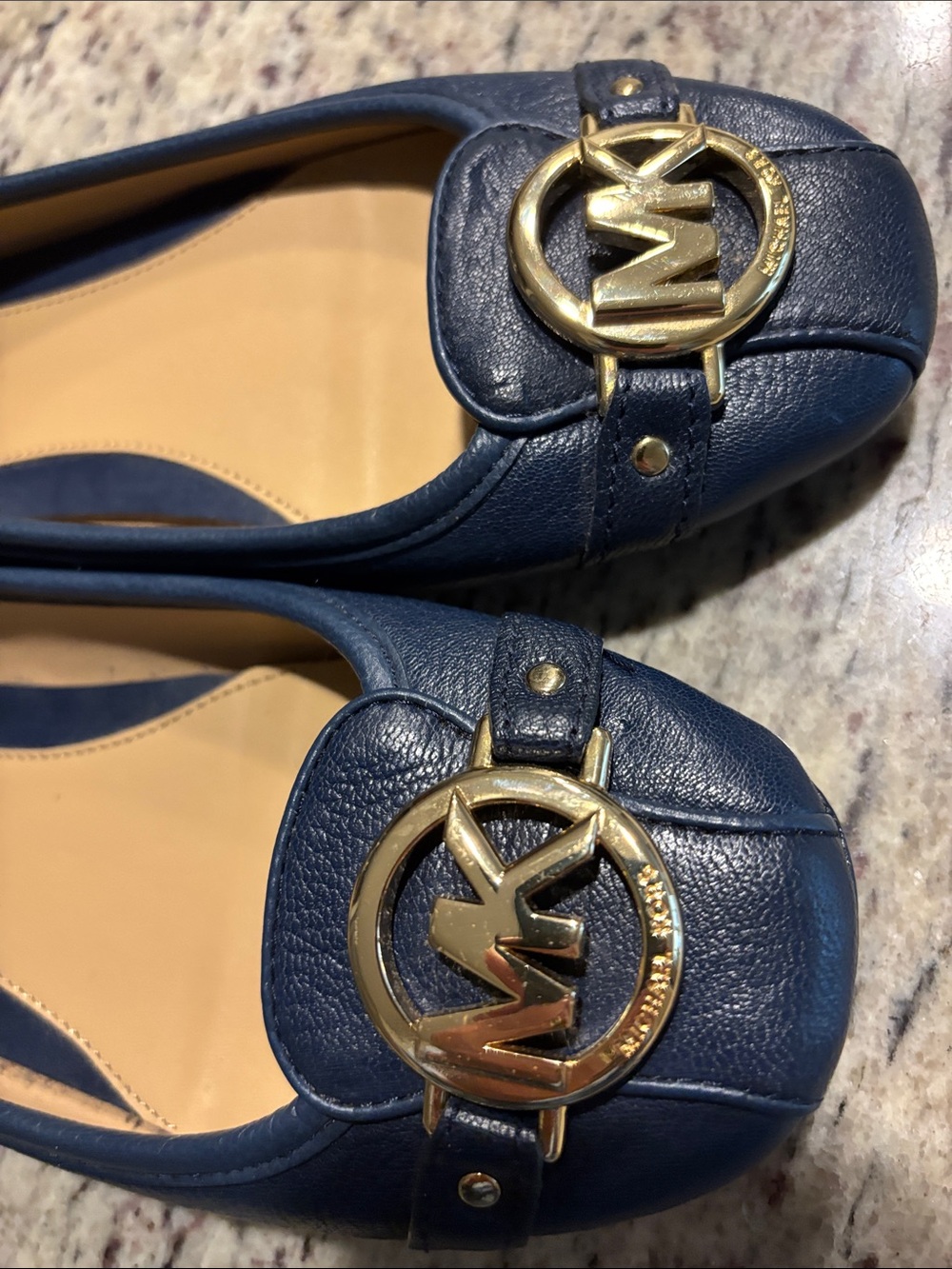 Michael Kors Navy Leather Logo Buckle Flats - Picture 12 of 15